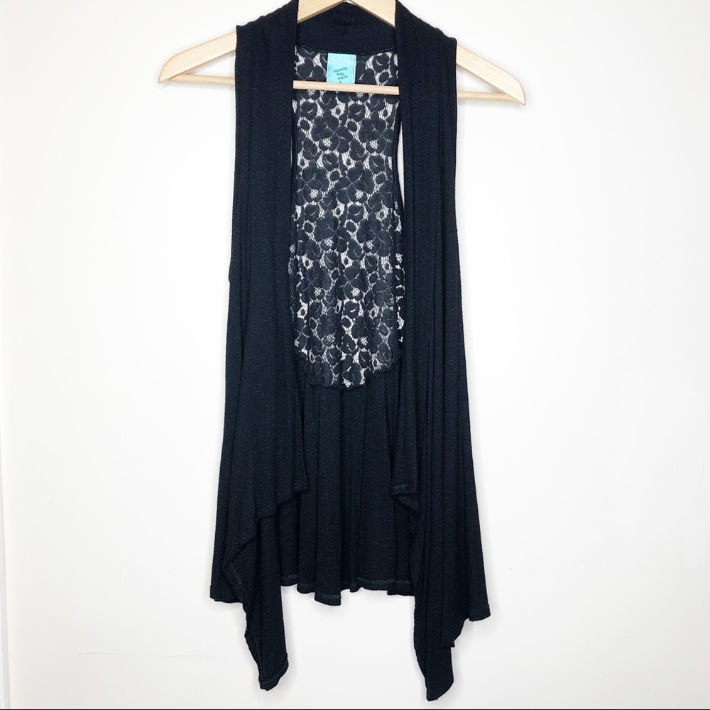 H.I.P. Small Black Lace Back Boho Racerback Flowy Sleeveless Open Cardigan
